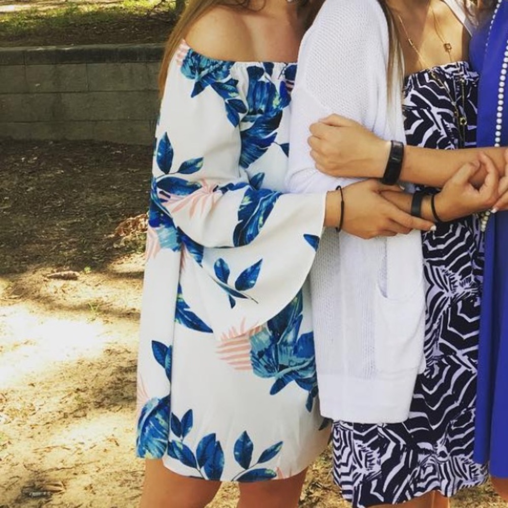 Tropical Leaf Off the Shoulder Buddy Love Dress